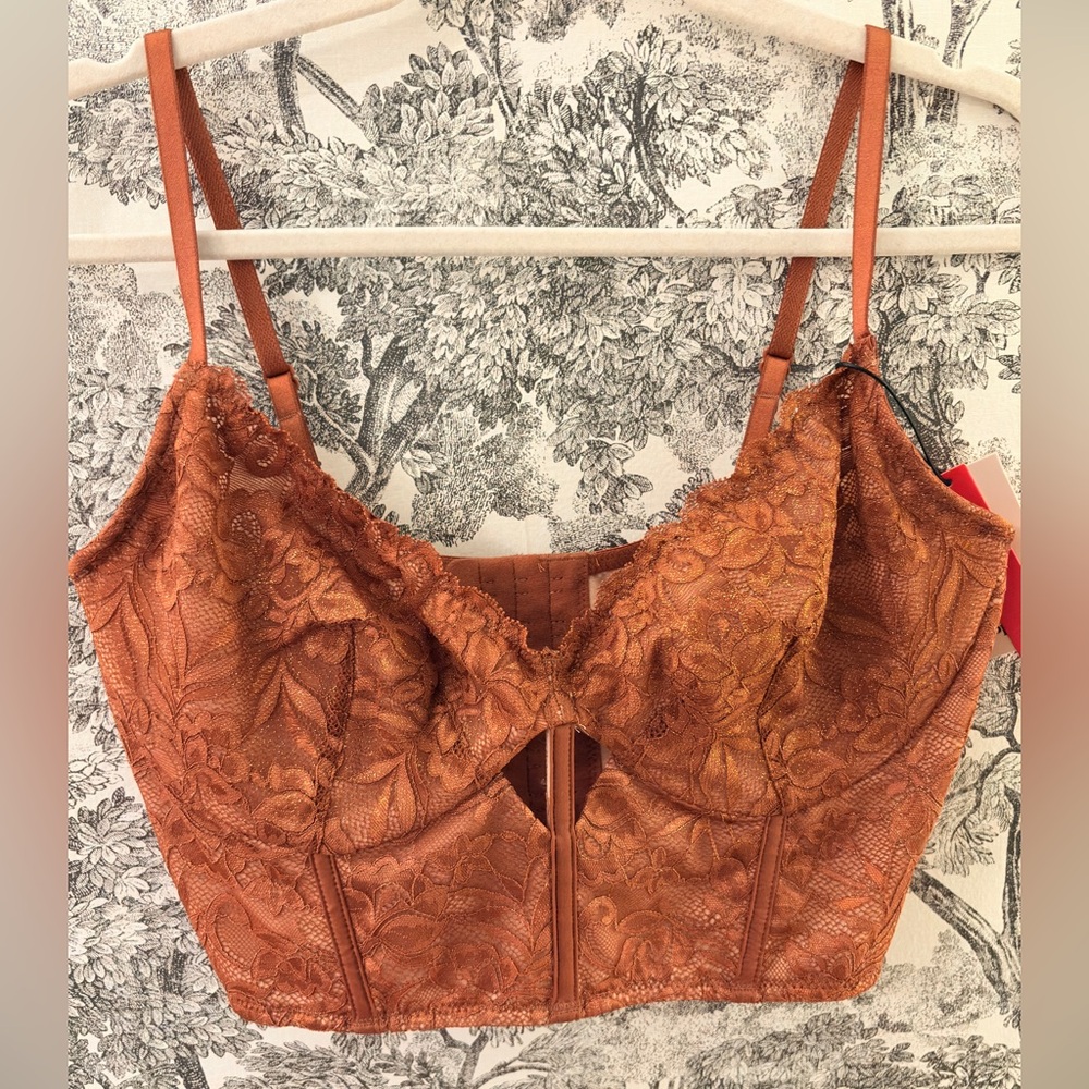 Popilush Bustier Corset Crop Top Lace Bralette Underwire Adjustable Straps NWT L